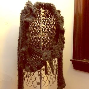 Open gray sweater with belt